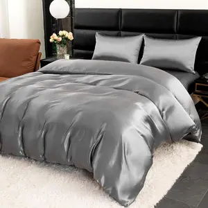 Solid Color Satin Bedding Set, 1 Count Duvet Cover & 2 Counts Pillowcases without Filler, Soft Comfortable Bedding Set for Home Bedroom, Breathable Duvet Set