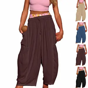 Women's cotton Wide Leg Pants Oversize Casual Loose Fit Beach Palazzo Harem Pants with Pockets Vacation summer outfits  Womenswear