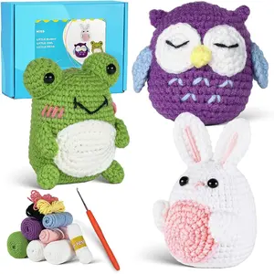 Crochet  kit for beginners,crochet knitting kit crafts for adult women  DIY with step-by-step video,easy learn tutorials to crochet kits,yarns,hook,accessories (white  frog owl)