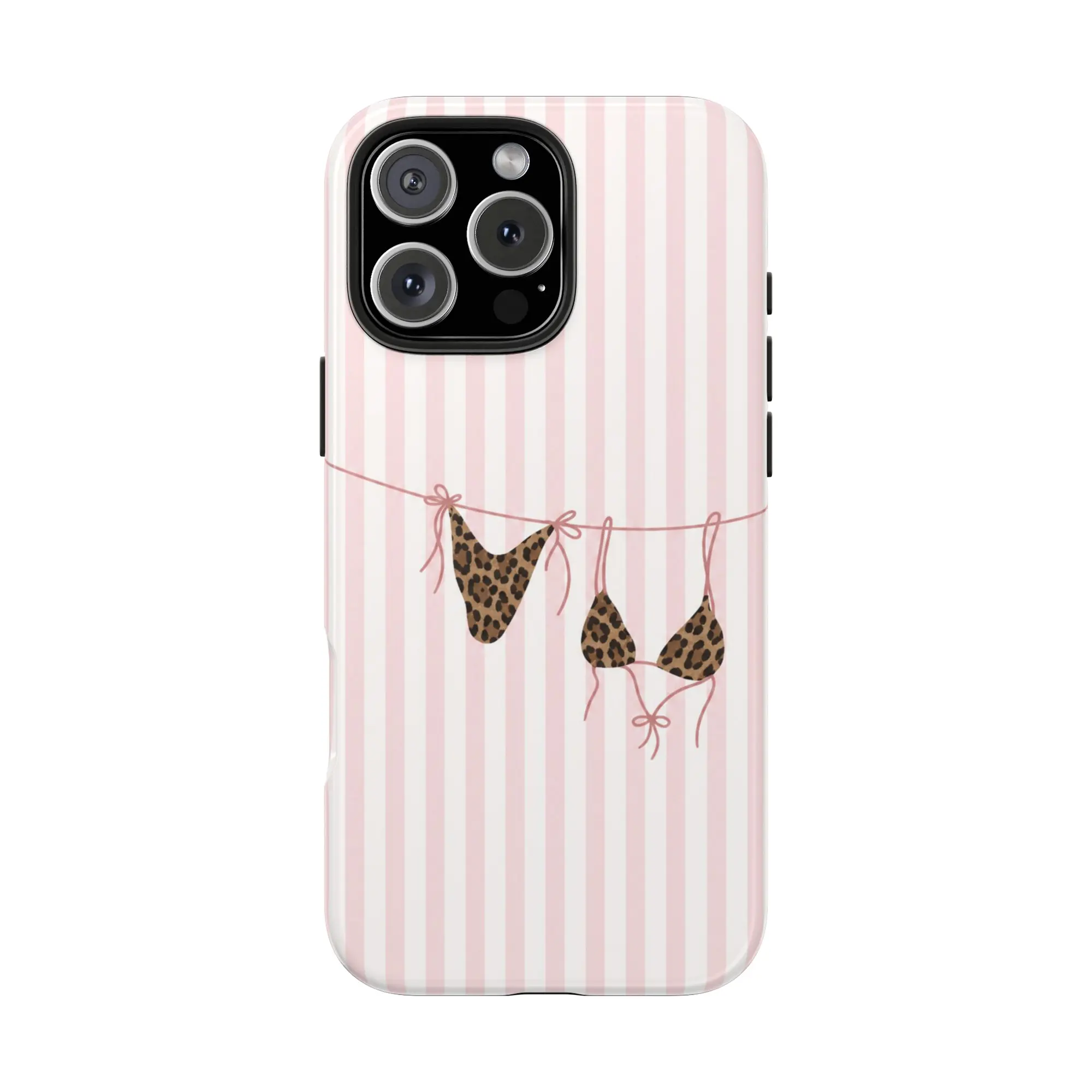 Leopard Bikini Phone Case, Stripes Aesthetic iPhone Cover, Summer Beach Vibe Tough Case, Trendy Swimwear Illustration Protection