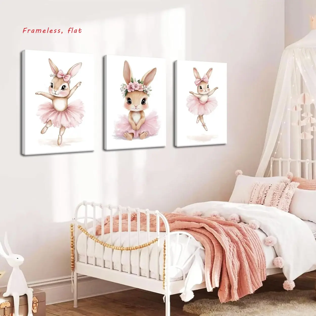 3-Piece Set / Children's Room Wall Decor Easter-Themed Nursery Canvas Wall Art Adorable Animal Pink Bunny Poster Print Unframed Wall Art Suitable for Boys' & Girls' Rooms, Bedrooms & Home Decor Waterproof, Frameless Artwork, Art Prints, Decoration Items