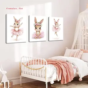 3-Piece Set / Children's Room Wall Decor Easter-Themed Nursery Canvas Wall Art Adorable Animal Pink Bunny Poster Print Unframed Wall Art Suitable for Boys' & Girls' Rooms, Bedrooms & Home Decor Waterproof, Frameless Artwork