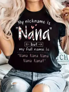 Plus Size, Print Plus Size Women's Casual T-Shirt, Round Neck, Short Sleeved, Slightly Elastic Fabric, Regular Style, Comfortable Top for All Seasons Women Clothes