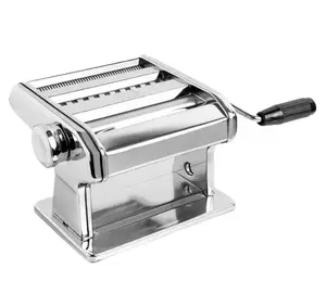 Manual Stainless Steel Pasta Maker Machine, Hand Crank Noodle Rolling Cutter with Wooden Handle, Dual Cutting Roller for Lasagna, Fettuccine, Homemade Fresh Pasta & Dumpling Wrapper, Heavy Duty Kitchen Manual Processing Tool