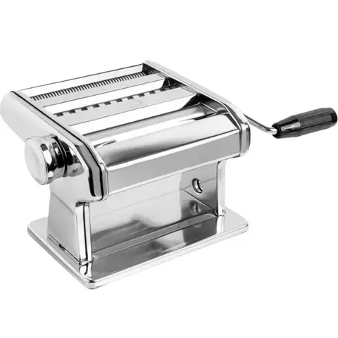 Manual Stainless Steel Pasta Maker Machine - Durable Kitchenware, Gourmet Pasta Press, Wooden Grip, Dual Rollers, Double Width Noodle Cutter, Crank Clamp, Compact Food-Safe Hand Tool for Homemade Meals & Dumpling Wrappers, Noodle Rolling