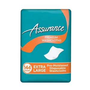 Assurance Premium Washcloths XL 144 Ct Pre-Moistened Disposable Cotton Enhanced Softness Strength Washcloth-Like Texture Value Pack for Full Personal Cleaning - Hand
