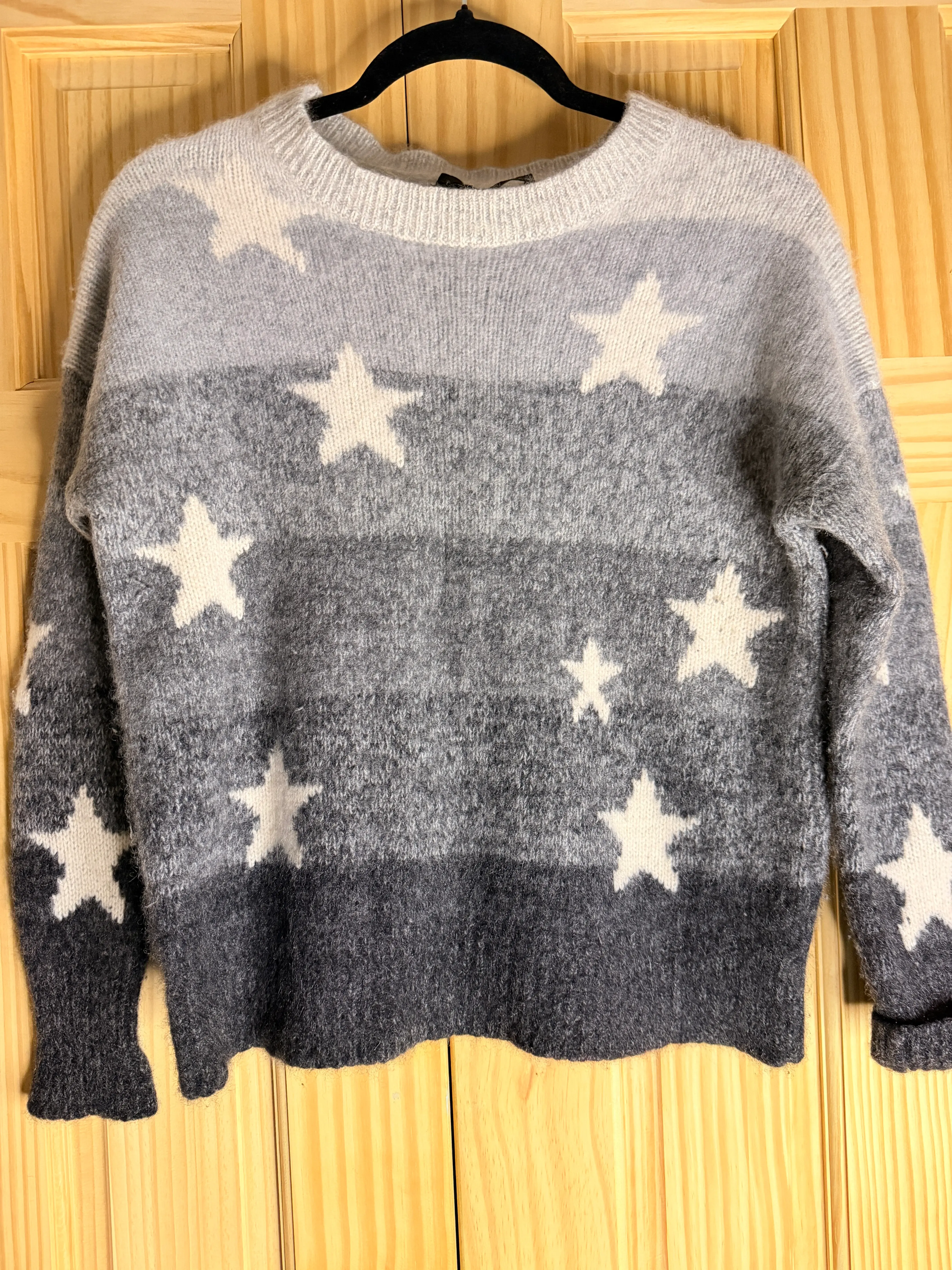 360Cashmere Gray White Star Sweater Women's Medium Ombre Cashmere Knit