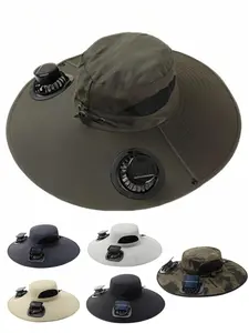 Solar Powered Fan Hat with Double Power, Outdoor Fishing Hats Wide Brim Cap for Men, Adjustable Three-Mode Fan for Comfort, Solar Shading Hat