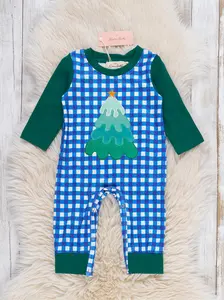 Checkered Holiday Tree Embroidered Romper