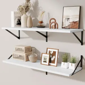 Deep Floating Shelves for Wall,36" Wx10 D Wood Wall Shelves with Brackets,Floating Shelf for Living Room,Bedroom,,Office,,White
