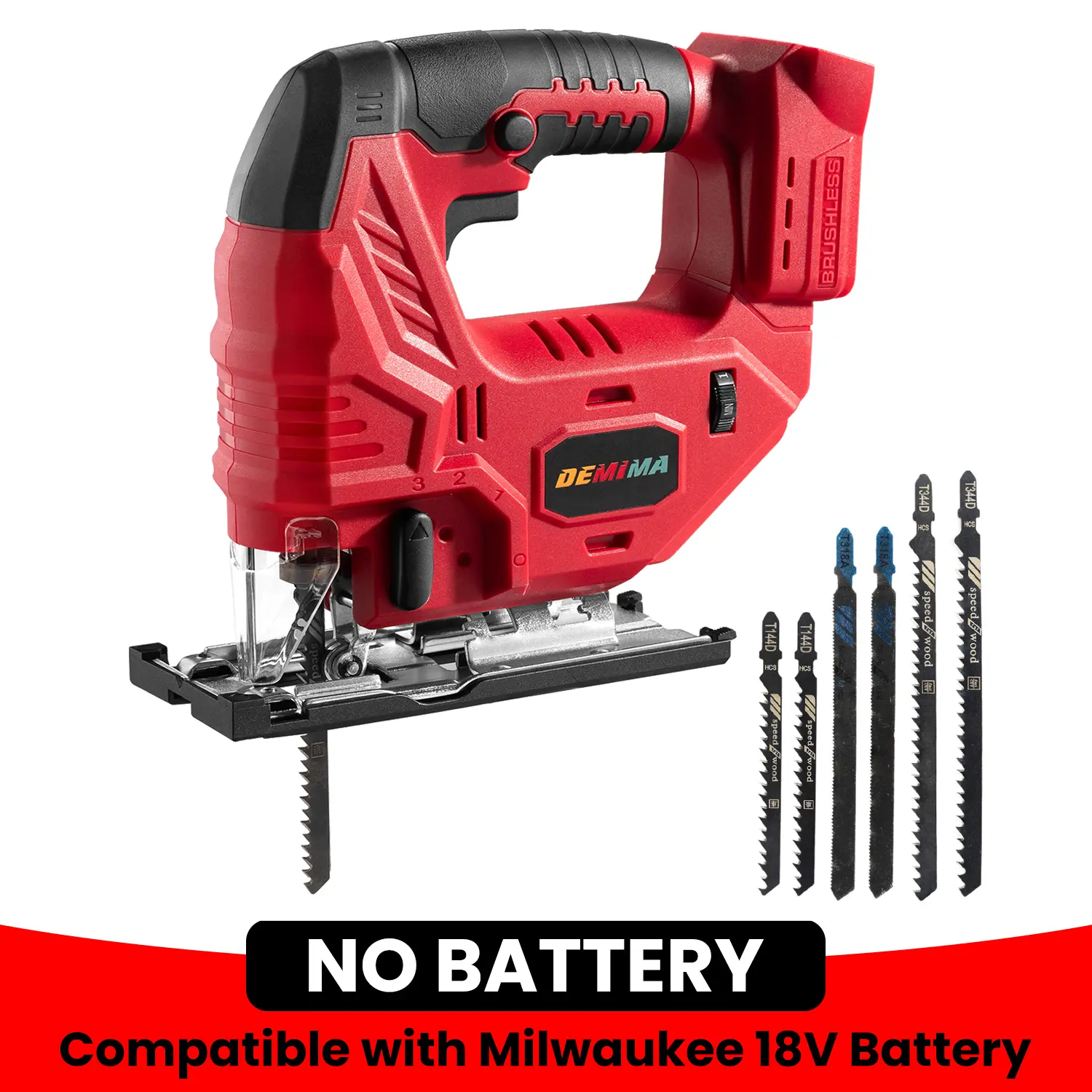 Cordless Jig Saw for Milwaukee Battery, 7 Speed Variable ​​Up to 3200RPM, LED Light, 45° Bevel Cuts, 3 Orbital Motions, with Jig Saw Blade for Straight/Curve/Circle Cutting(Battery Not Include)