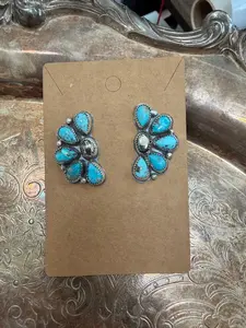 Persian turquoise half cluster studs