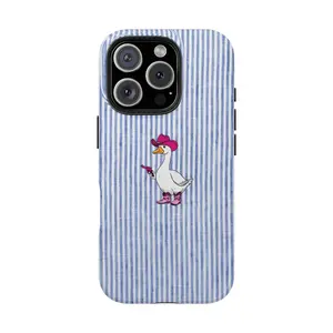 Cowboy Duck Phone Case, Cute Western Cover, Aesthetic Blue Stripe Design, Compatible with iPhone 17 16 15 14 13 12 11 Pro Max Plus Air virgin mary pattern case outdoorfun wildflower