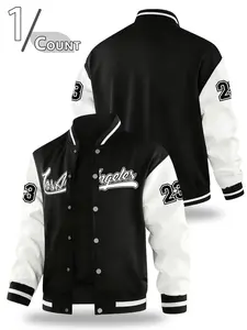 Men's Casual Baseball Collar American Jacket, Trendy La Letter Design, Unique Print School Team Jacket for Students, Fall & Winter