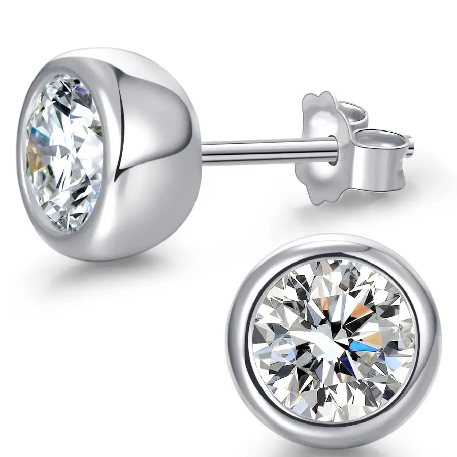 Hypoallergenic 925 Sterling Silver Needle Earring, for Women & Men, Style Classic Cubic Zirconia, Luxury Jewelry Gift For Women,3mm to 5mm Stone