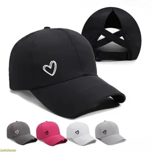 Heart Shaped Baseball Cap, Women Daily Outdoor Headwear, High Ponytail Breathable Mesh Hat With Solid Color Styling And Adjustable Snapback Strap, Ventilated Breathable Panel for Golfing And Casual Daily Outdoor Wear