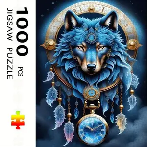 1000 Piece Wolf Clock Theme Jigsaw Puzzle, Large Adult Family Interactive Toy, DIY Home Decor Brain Challenge, Holiday Scene, Perfect Gift