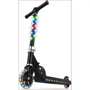 VELVETODS    2-Wheel Light-Up Kick Scooter, LED Lights on Handlebar, Stem, Wheels & Deck, Adjustable Handlebar, Rear Brake, Easy-Folding Mechanism