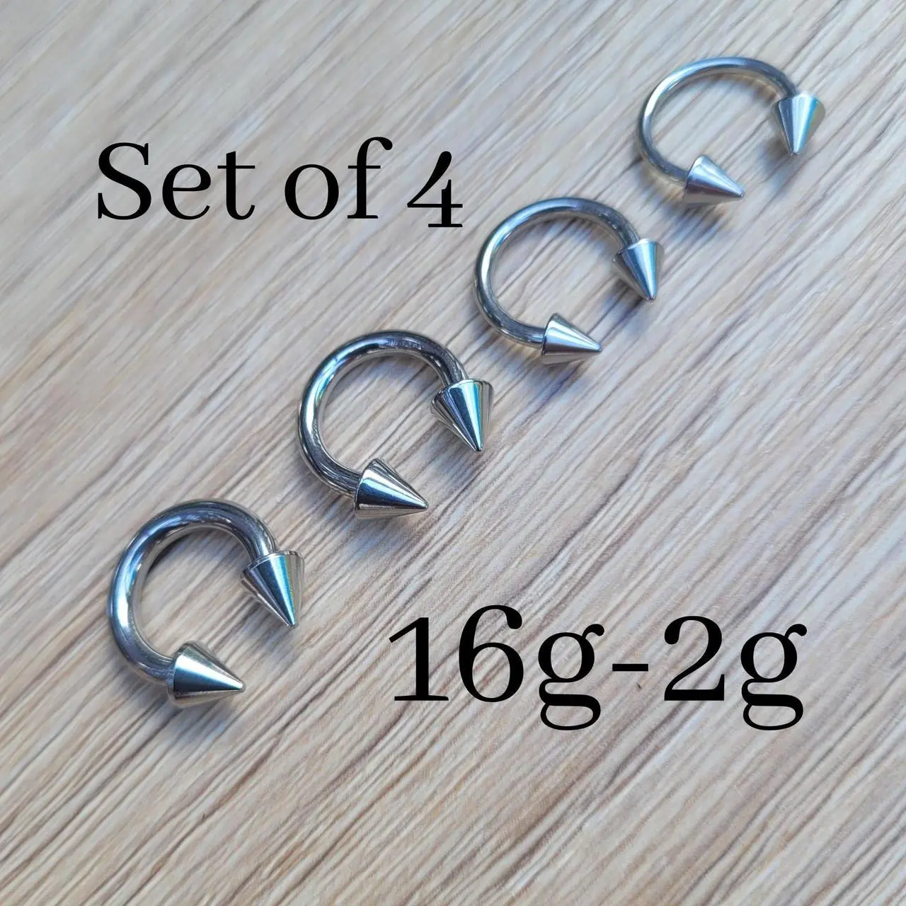 Set 4 Surgical Steel Spike Cone Horseshoes Septum Ears Tapers pinchers Gauges 2g 4g 6g 8g 10g 12g 14g 16g hoops jewelry big long nose silver