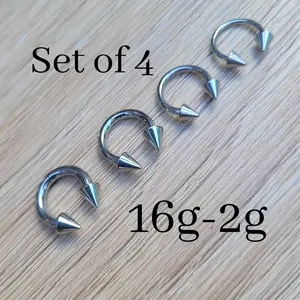 Set 4 Surgical Steel Spike Cone Horseshoes Septum Ears Tapers pinchers Gauges 2g 4g 6g 8g 10g 12g 14g 16g hoops jewelry big long nose silver