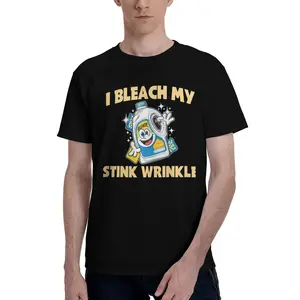 Men's "I Bleach My Stink Wrinkle" Funny Bleach Bottle Graphic T-Shirt,Funny "I Bleach My Stink Wrinkle" Cartoon Bleach Bottle T-Shirt, Men's Humorous Streetwear Tee, humorous tshirt men，  trendy streetwear shirt