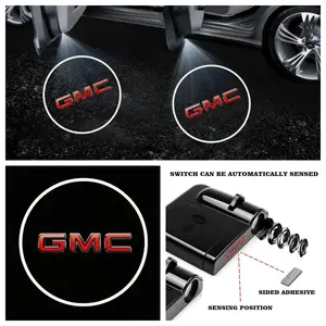 4-Pack GMC Logo Car Door LED Welcome Projector Lights, Compatible with GMC Sierra/Yukon/Acadia Vehicles, Peel-and-Stick Non-Destructive Drill-Free Waterproof Courtesy Lights, GMC Exterior Lights
