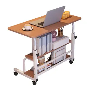Adjustable Height Mobile Standing Desk – Rolling Computer Table with Storage Shelves – Small Laptop Desk for Home Office, School, Bedside – Space-Saving, with Wheels, Walnut Color 80 x 40CM