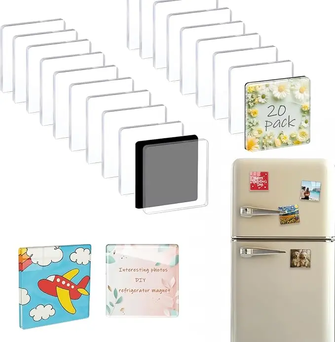 DIY Fridge Magnet Craft Set Acrylic Square Decorative Refrigerator Magnet with Adhesive Backing Ferrite Magnets for Office,Classroom,Cabinets,Kitchen-MM