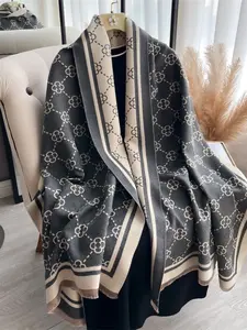Women's elegant winter scarf plaid long shawl, double-sided cashmere winter scarf with line pattern and plaid pattern hijab, windproof and warm, perfect gift for friends, family, mothers, girlfriends, casual outings in Maillard style