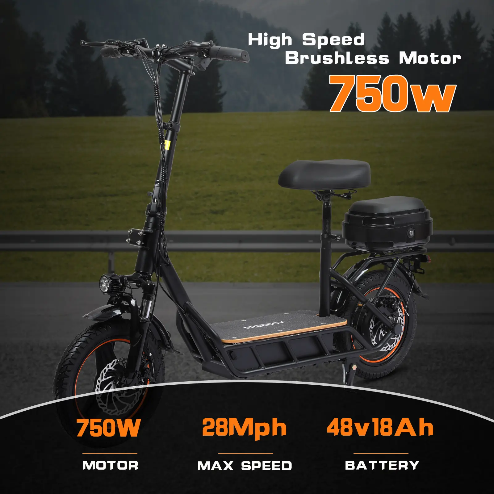 Wynville Electric Scooter for Adults 750W Brushless Motor 28Mph High Speed 48V 18Ah Battery Foldable Design Long Range Commuter Bike