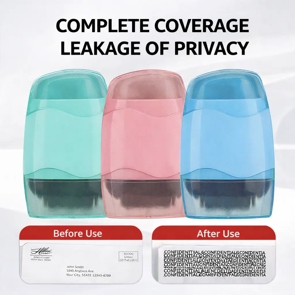 Privacy Protection Roller Stamp with Concealed Blade Letter Opener, Compact Double-Head Portable Plastic Body Office Stamp with Protective Cap for Adults, Home & Office Document Confidential Data Cover