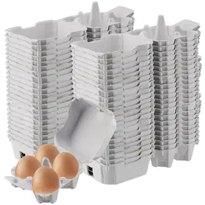 MUKLEI 50 PCS Paper Egg Cartons 4 Egg Cartons Pulp Egg Cartons for Kitchen Farm Market Travel and Transport White