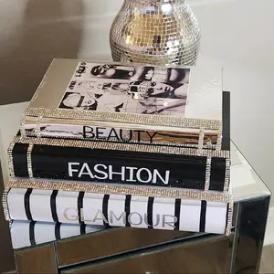 Coffee Table Book Stack (Set of 3). Glam Book Stack. Black, Metallic Silver & White Books. Glam Home Decor. Makeup Room Decor. Fashion Decor