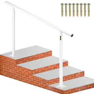 VEVOR Outdoor Stair Railing Kit, 5 FT Handrails 0-5 Steps, Adjustable Angle White Aluminum Stair Hand Rail for The Elderly, Handrails for Outdoor Steps