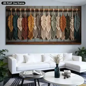 2D Flat, 1pc 19.68x50cm/39.37x100cm Unframed, Canvas Printing Macrame Feathers Hanging Decorative Art, Decorative Artwork, Decorative wall art, Home Decoration Canvas Prints Suitable for Living Room Bedroom Decorative Gift