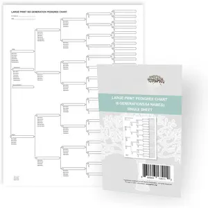LARGE PRINT Blank Pedigree Chart (6 generations/64 names) for Family History, single sheet | Archival-Quality Genealogy Forms