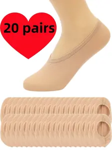 5 pairs of 10 pairs/20 pairs of women's boat socks, fashionable and comfortable invisible socks, silicone anti slip and durable boat socks, moisture absorbing, fashionable, casual, comfortable, breathable, odor proof socks, summer women's silk stockings,