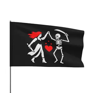 Blackbeard Pirate Flag: Dancing Skeleton, Heart - Historical Decor