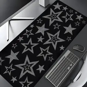Y2K Black Silver Color Star Design Extra Large Gaming Mouse Pad,Aesthetic Desktop Drotection Pad,Washable Rubber Pad Non-Slip Lock Edge Multi-Size Mouse Pad Suitable For Home Office,Good Gift for Family and friends