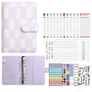 Macaron Chessboard Ring Binder Budget Book, PU Leather Budget Planner with Cash Envelope, Effective Financial Management Tool