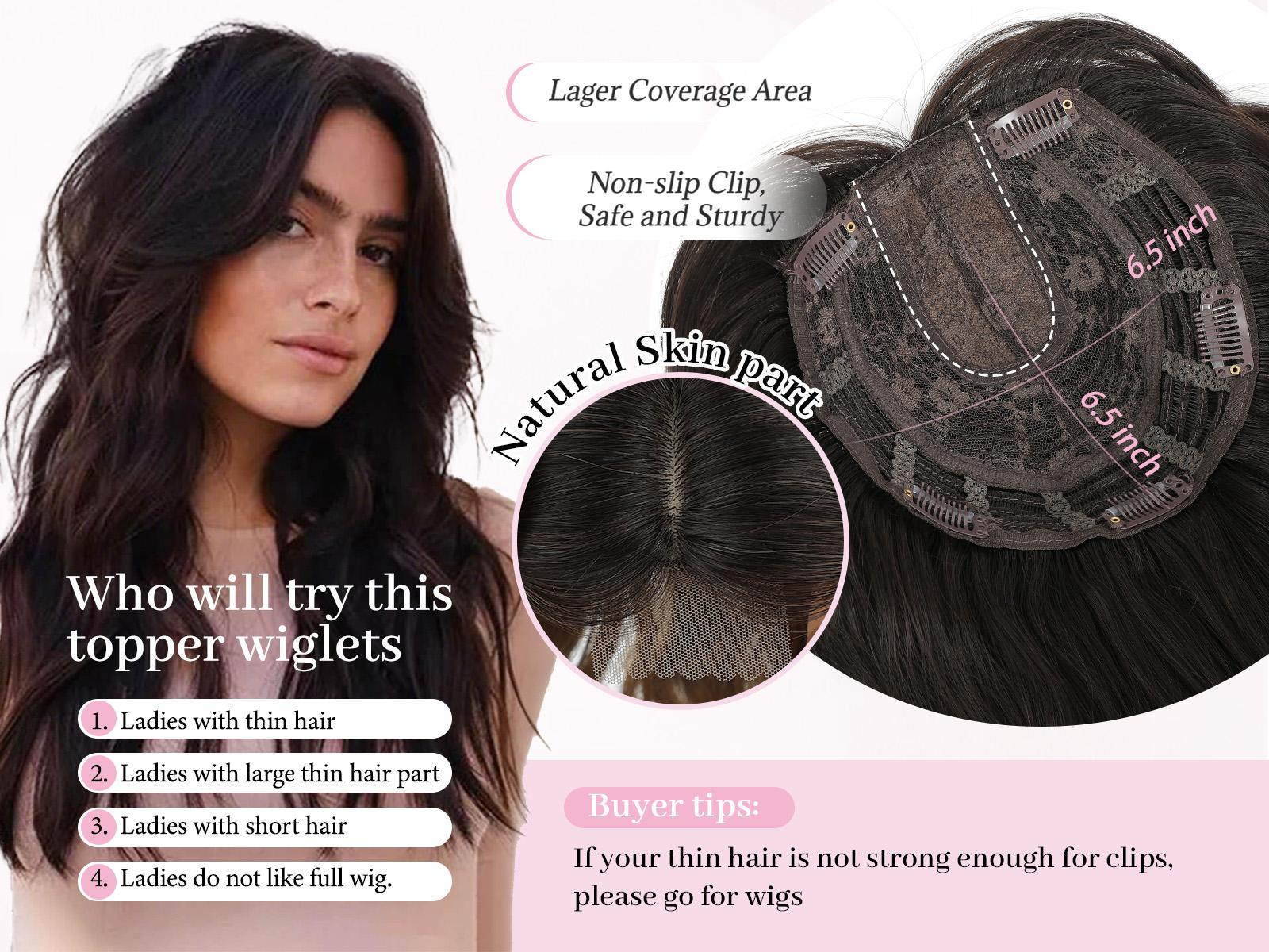 PANEWAY 16 Inch Curly Hair Topper for Women - Soft Synthetic Clip-In Hairpiece with 6.5"x6.5" Natural Base, Volume Solution for Thinning Hair, Rich Gradient Colors for Daily Wear