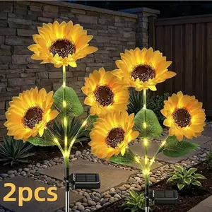 Solar Powered LED Sunflower Garden Lights Set of 2/4/6 Pieces Realistic Nighttime Glow for Yard Lawn Patio Porch Waterproof IP65 Energy Efficient Outdoor Lighting Durable Plastic Flowers All Weather Protection 20% Higher Solar Efficiency