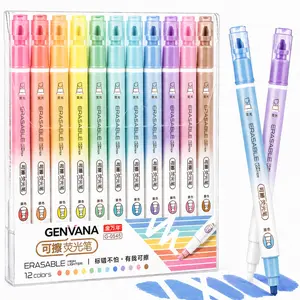 12 Count Erasable Highlighters, Double Ended Chisel Tip Highlighter Pens, No Bleed Smooth Writing Highlighter Markers for Bible Journaling, School, Office, Study Notes, Assorted Colors
