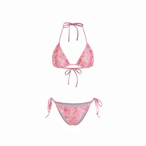 Cider Floral Butterfly Halter Neckline Tie Side Triangle Bikini Set