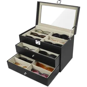Sunglasses Organizer 18 Slots, Multiple Pairs Glasses Storage Case Leather Eyeglasses Display Box for Women Men