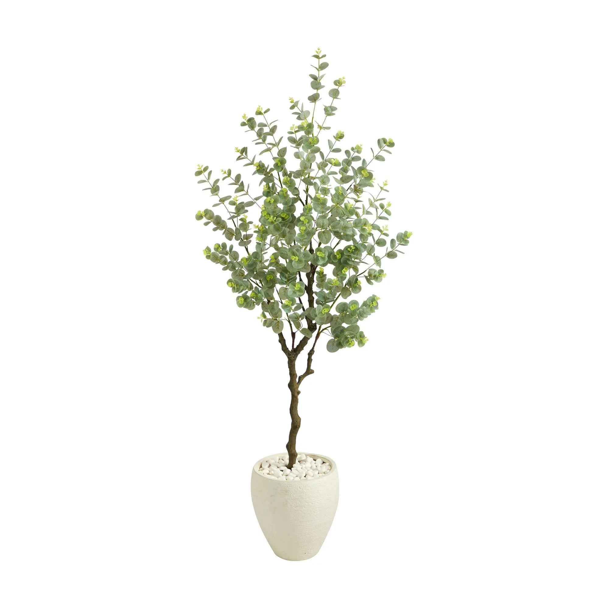 Nearly Natural 63" Eucalyptus Faux Tree in White Planter
