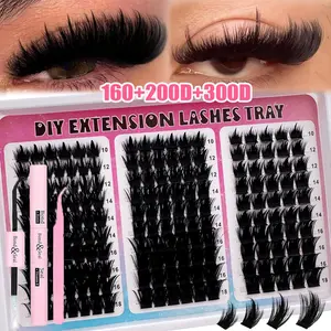 300D+200D+160D/60D+100D+60D Eyelash Extensions 180pcs/260pcs Thick Spiky Individuals Lashes 10-18mm Mega Wispy Eyelash Extension Fluff DIY D Curly Lash Extension Unique Spiky Cluster Eyelash Extensions Anime Individuals Fairy Cluster Lashes DIY at home
