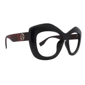 Sedona, Black with Red Stripes  Large Oversized Reading Glasses, Women Readers, High End Reading Magnifying eyeglasses,  by NY Fifth Avenue Clear Crystal