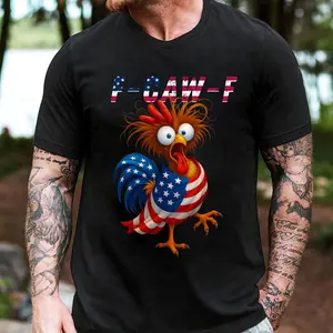 Funny F-Caw-F Chicken Quote Rooster Meme USA Flag T-Shirt  shirt man and women Comfort Cotton Top Shirt Casual Clothing Round Neck