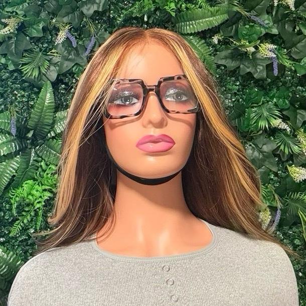 Sandra Hair Honey blonde Highlighted  Ombre Bob Straight Human Hair 14 inches 13x4 frontal lace with band Pre-Cut Synthetic 150  density  wig full black wig